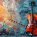 violin and violin stick hanging on wall
