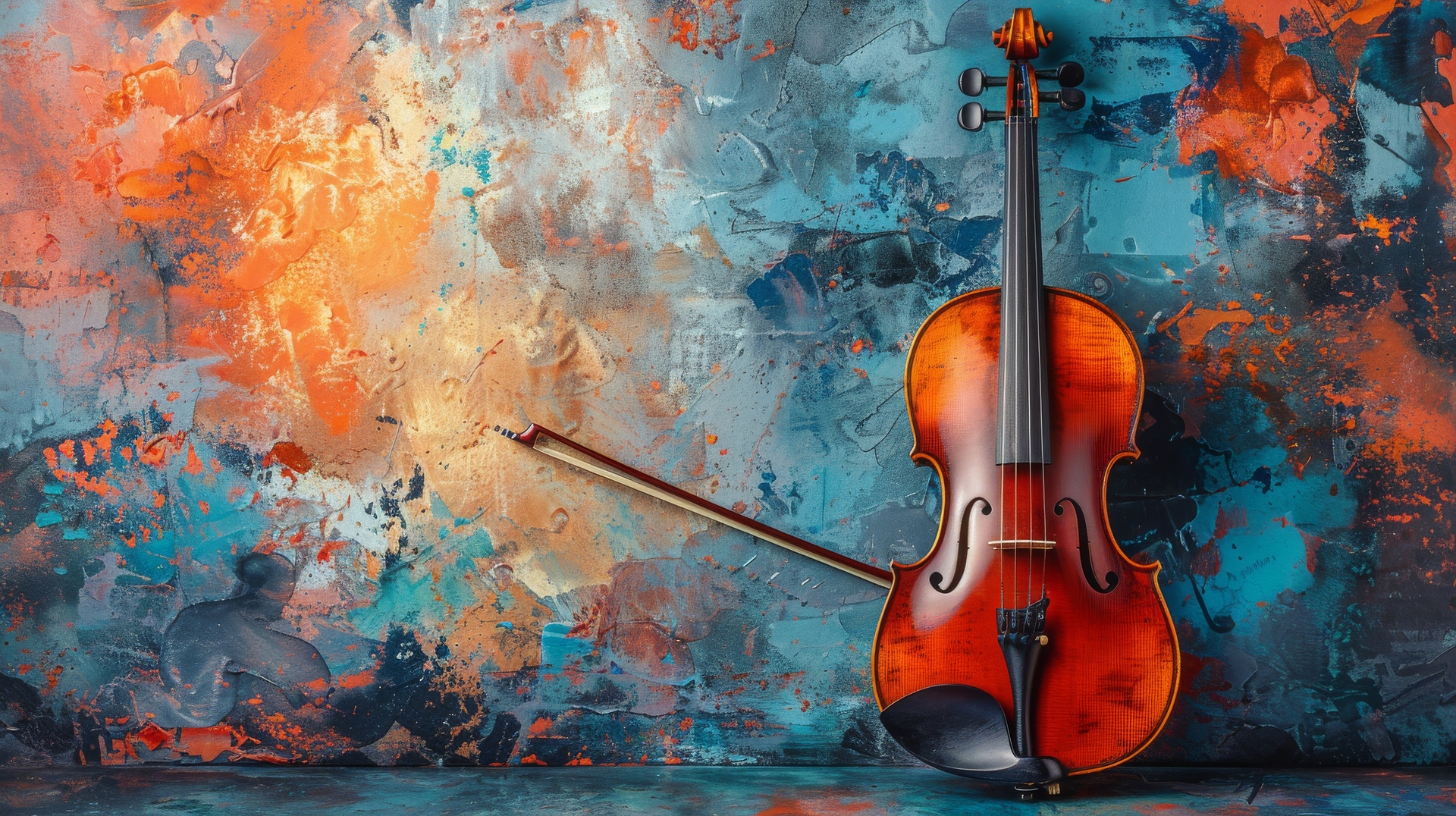 violin and violin stick hanging on wall